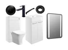 Pilton Bathroom Furniture Pack with Black Taps and Free Illuminated Mirror
